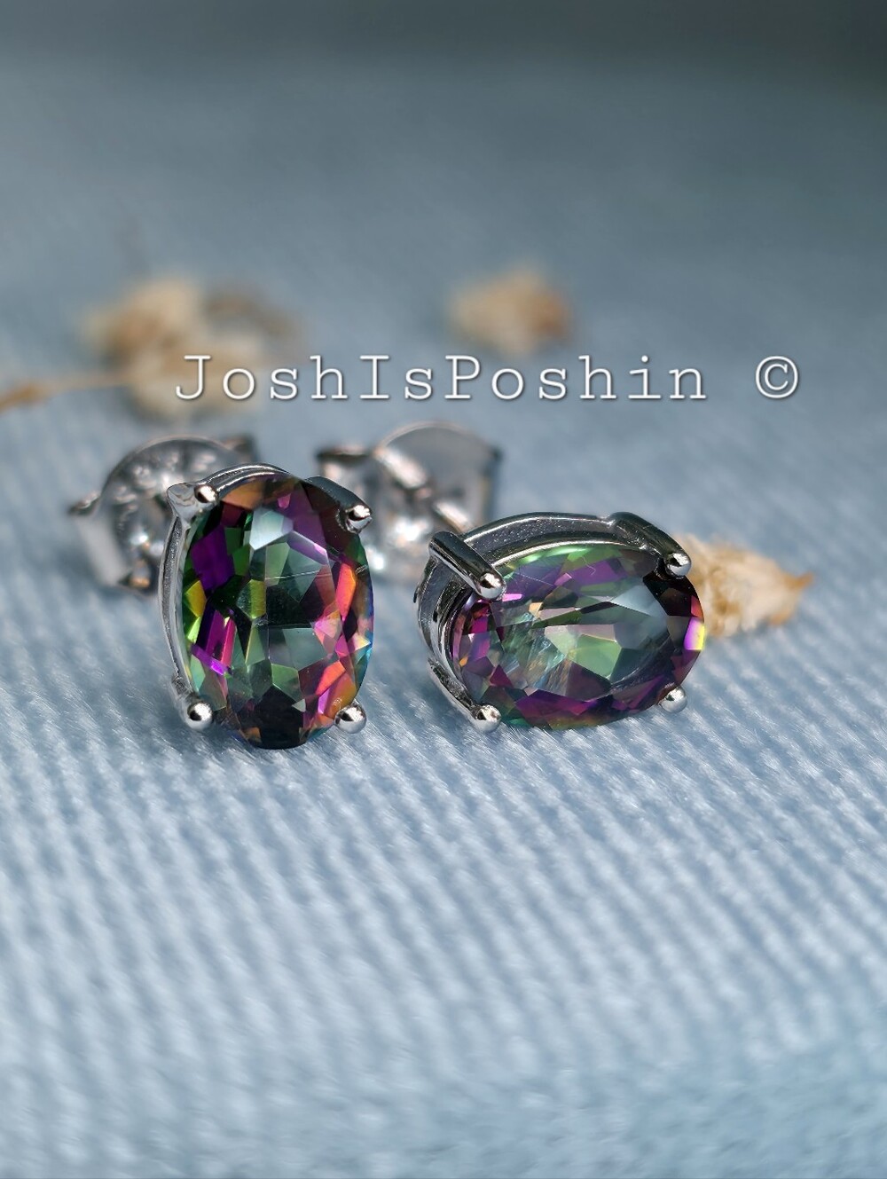 Oval Solitaire Mystic Quartz Solitaire Stud Earrings In Sterling Silver